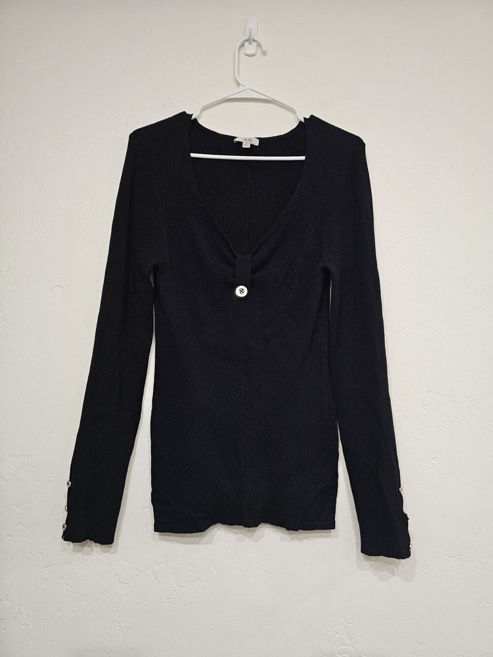 Cache Women’s Black Sweatshirt With Bottons In Sleeves Size Large